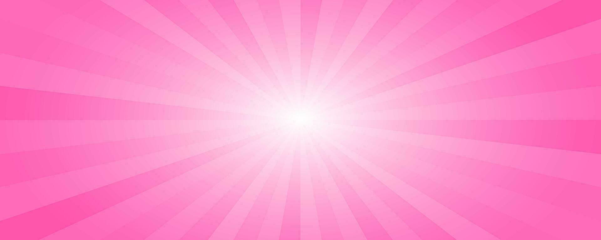 Sunburst pink background. Cartoon radial light backdrop. Retro comic pattern with rays and stripes. Vector wallpaper