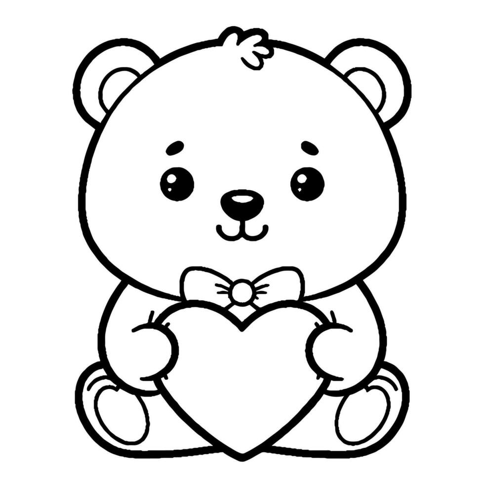 Bear holding a heart coloring book vector