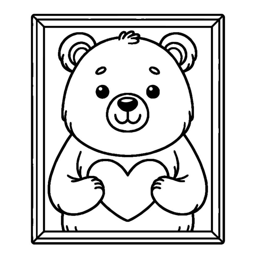 Bear holding a heart coloring book vector