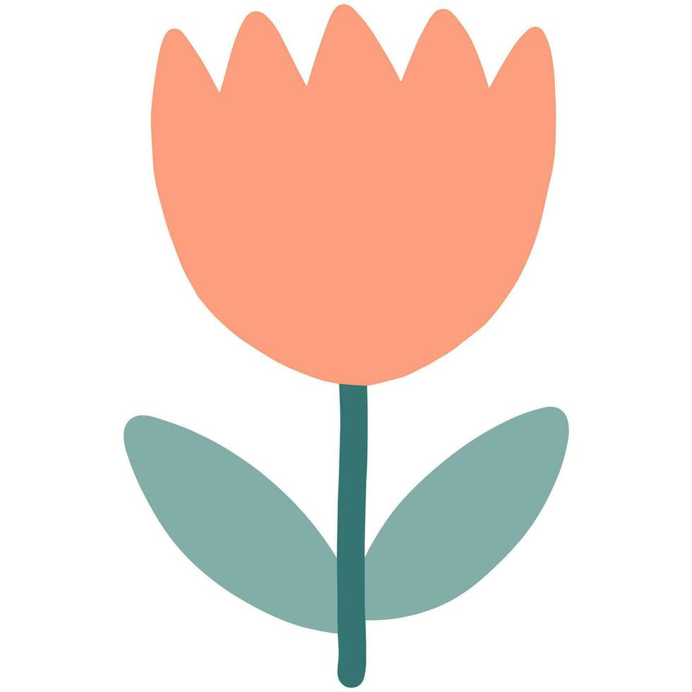 A simple orange tulip flower with two green leaves vector