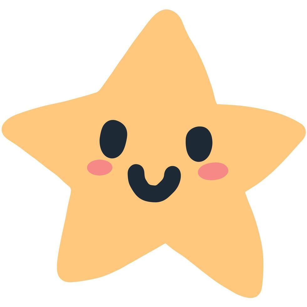 un linda naranja estrella con un contento rostro. eso tiene grande negro ojos, un sonrisa, y pequeño rosado las mejillas. vector