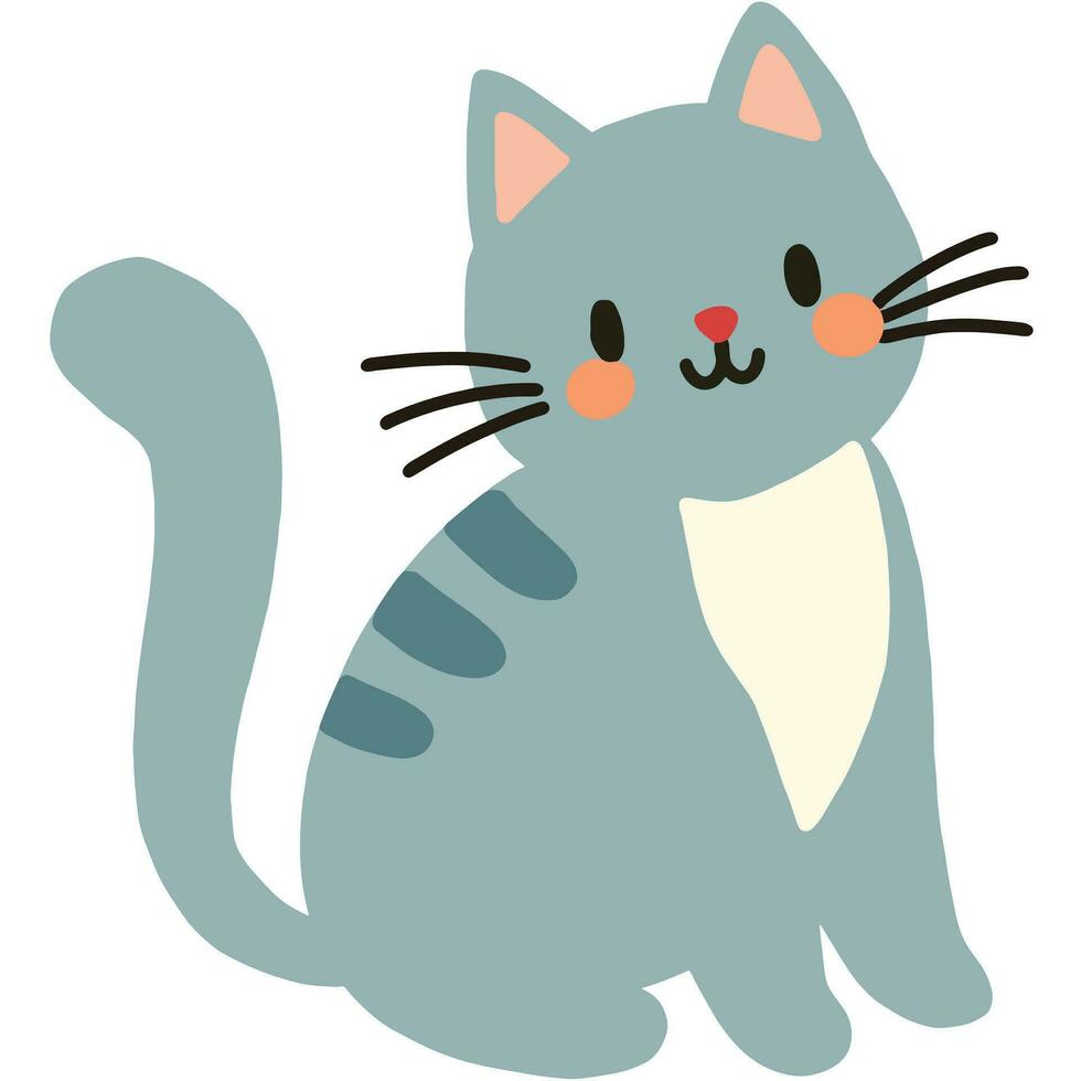 A cute cat with stripes. It has big eyes, rosy cheeks, and long whiskers, looking friendly and cheerful. vector