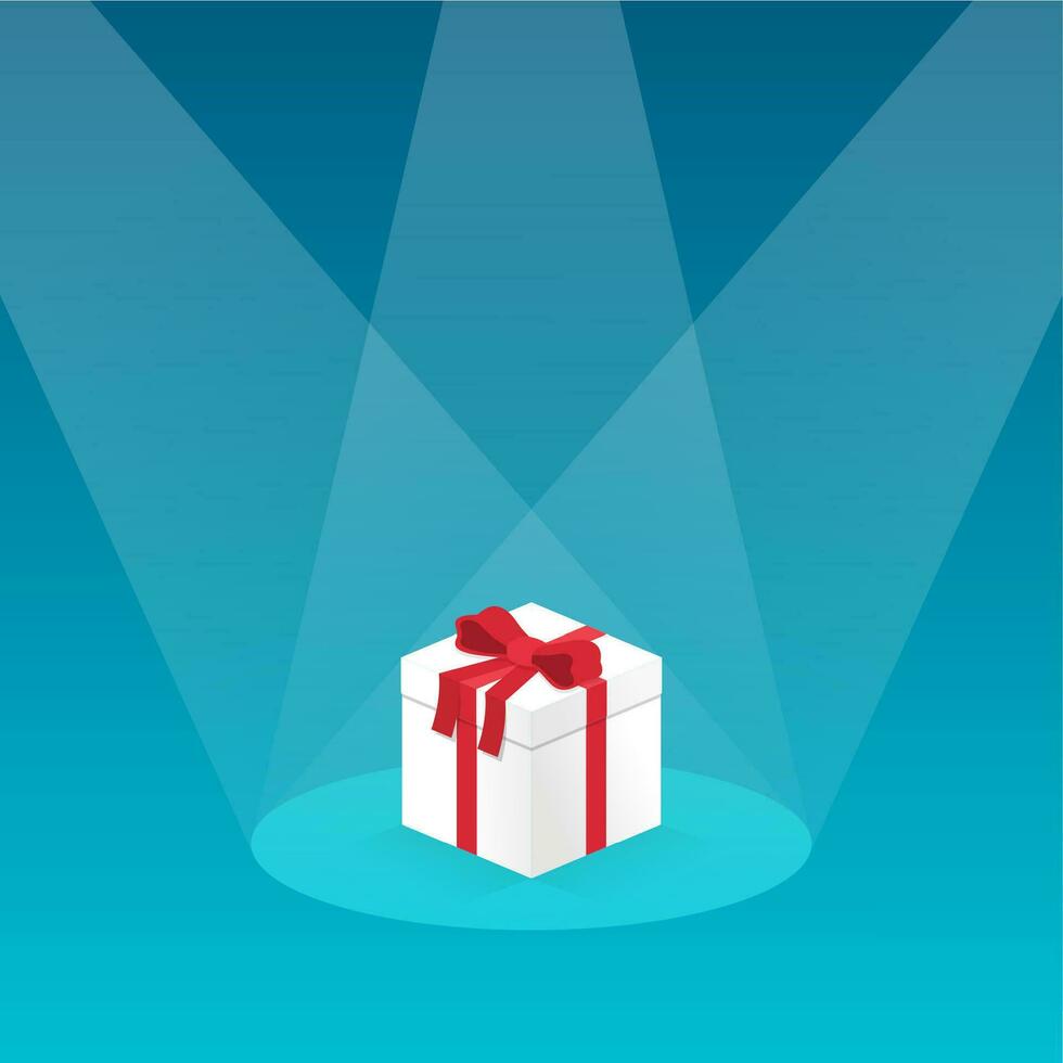 3d box with gift tied with red ribbon in the light of the rays vector