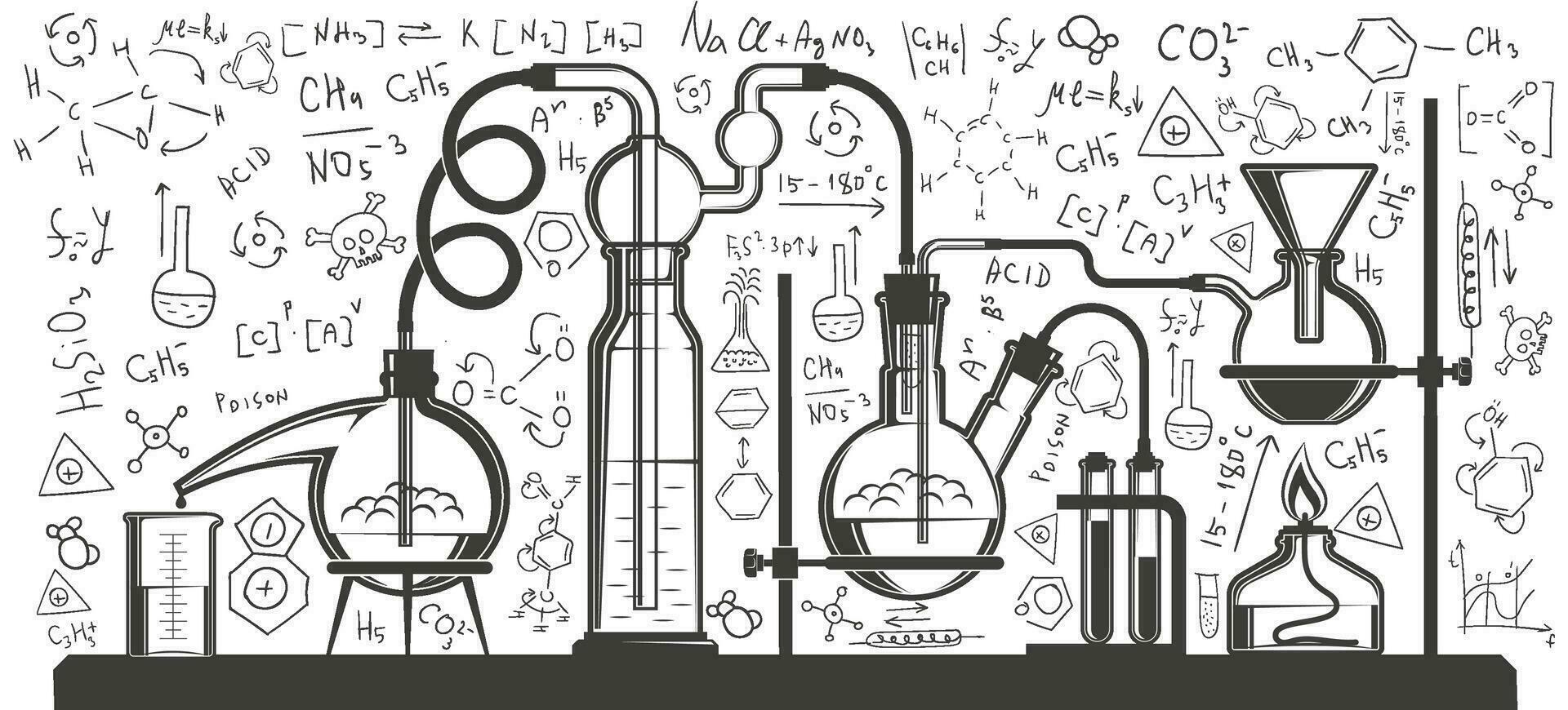 composición de químico matraces y instrumentos vector