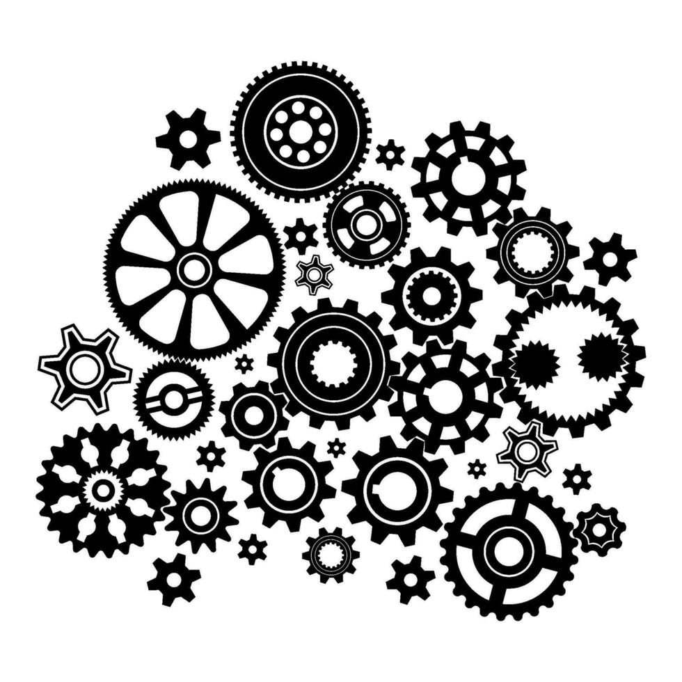 Complex mechanism of various gears and cogwheels vector