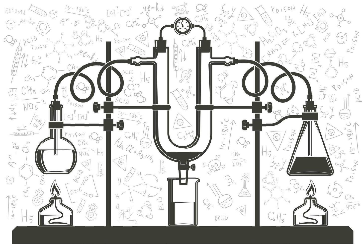 químico matraces y mangueras vector