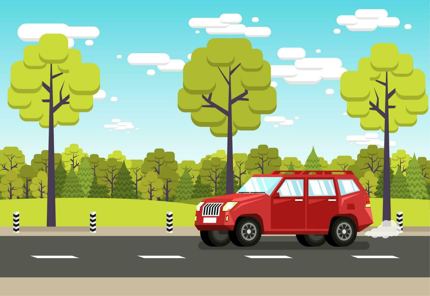 Red off-road car rides alon vector