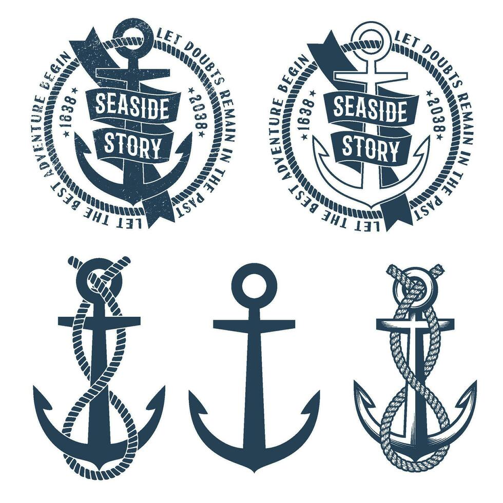 Anchor tattoo logos with ribbon vector