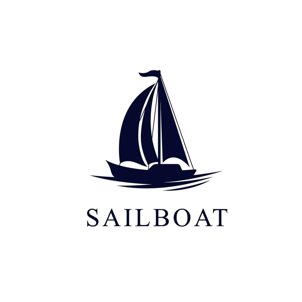 Vector sailing boat silhouette yacht logo vector illustration isolated on white