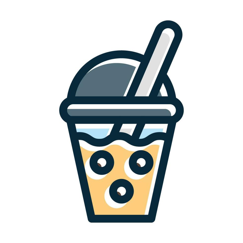 Bubble Tea Vector Thick Line Filled Dark Colors