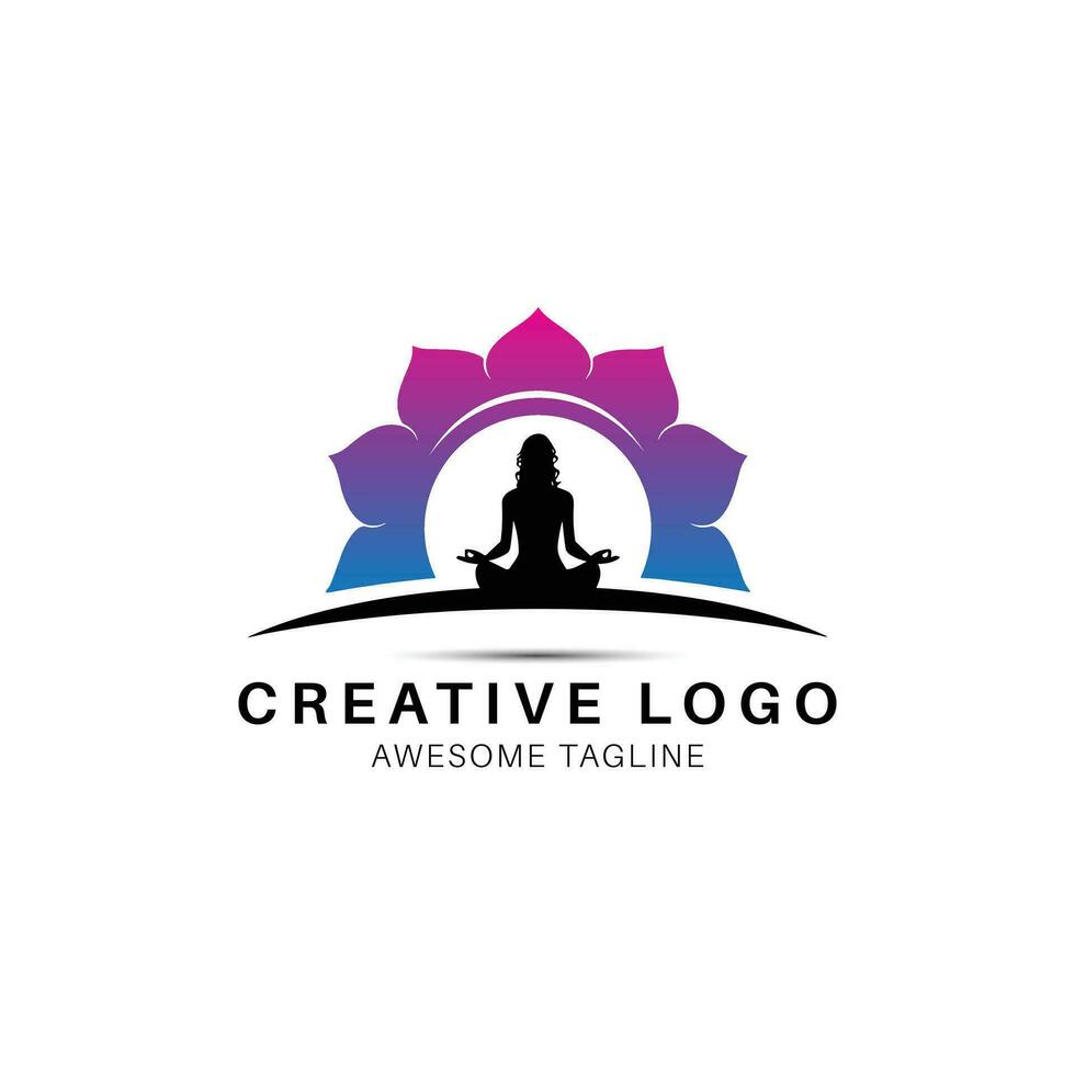 Yoga with flower shape logo design icon vector