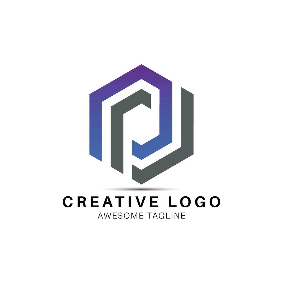PRC letter polygon shape logo design icon vector