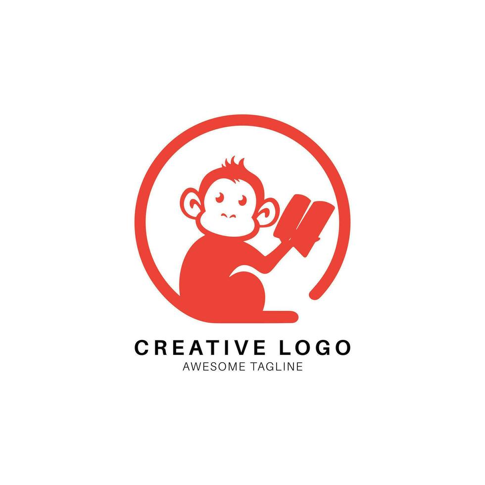 Monkey book logo design icon vector