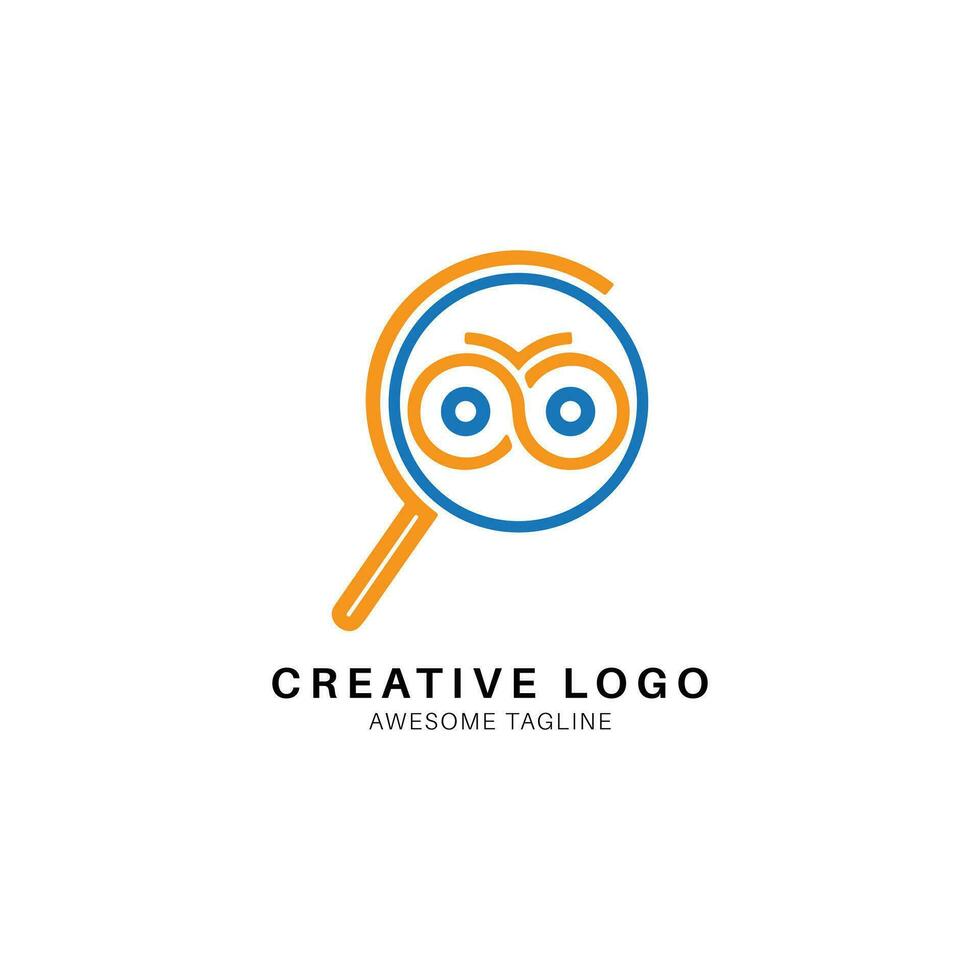 Search bar and owl bird initial logo icon vector