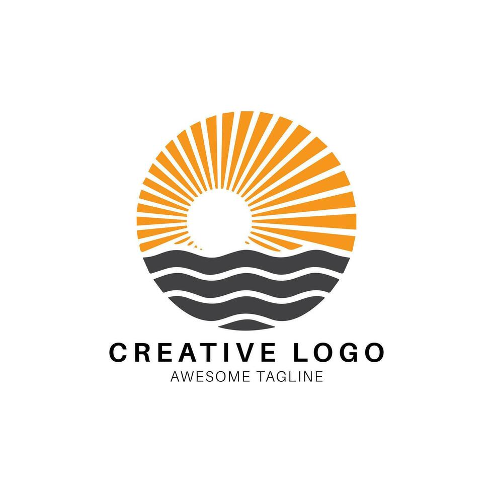 Sun and water wave round shape logo icon vector