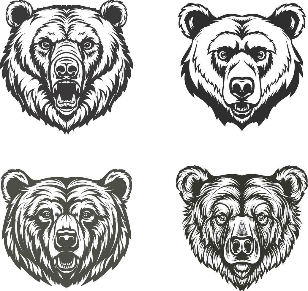 oso pardo oso cabeza icono conjunto ilustración silueta vector