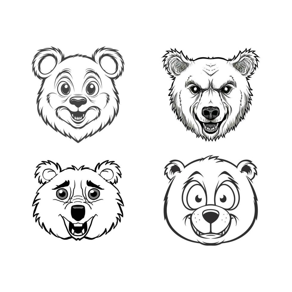 Sad Bear head set collection vector