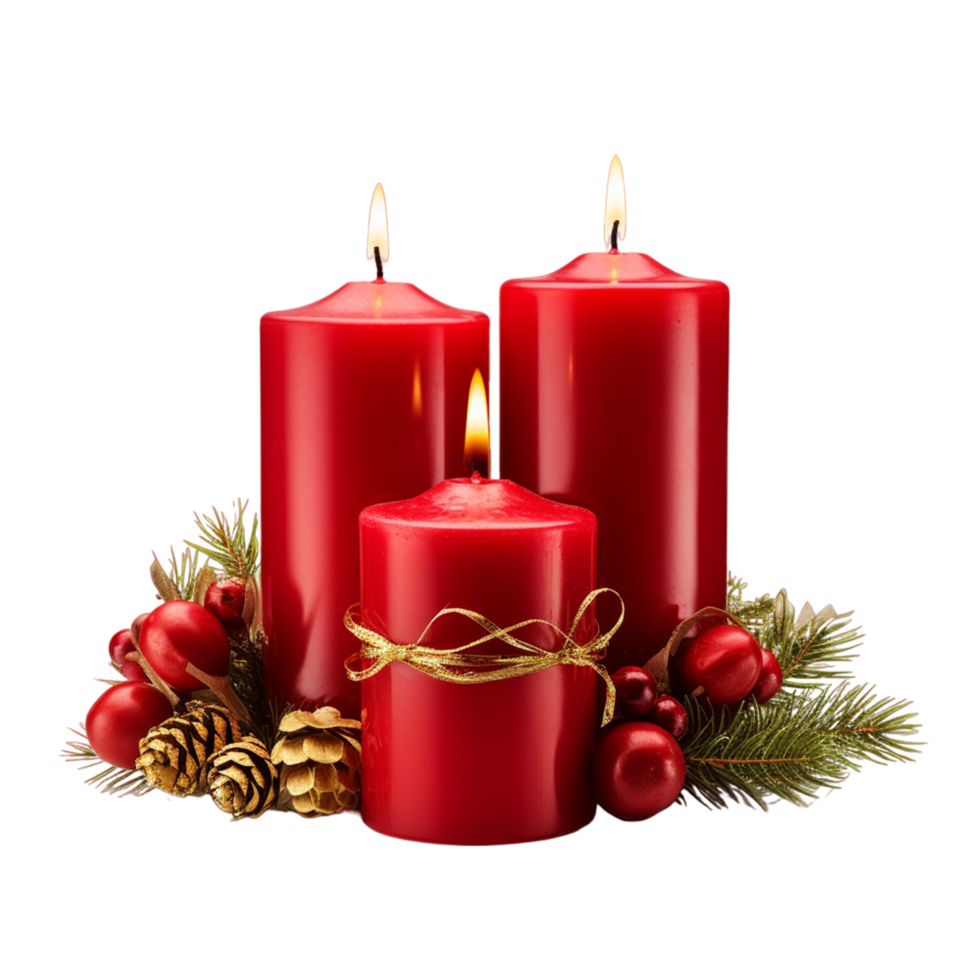 Merry Christmas decoration 3d red candles ai generative png