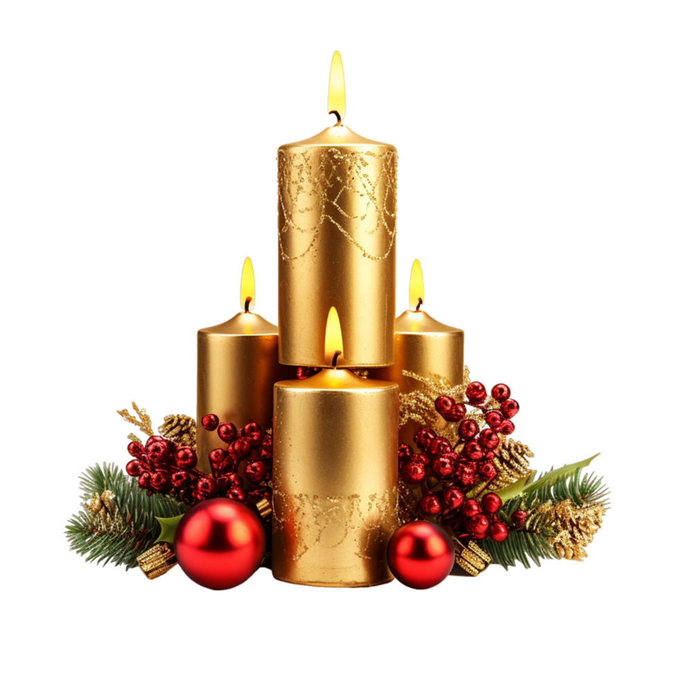 golden Weihnachten Kerzen mit Beeren Dekoration ai generativ png