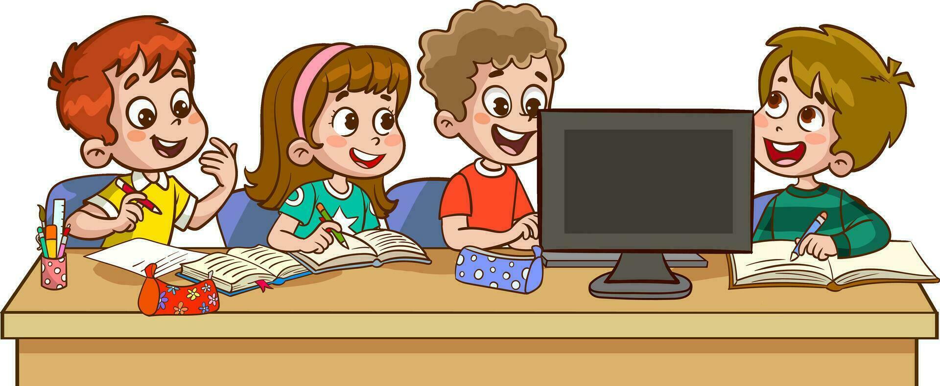teacher with kids and globe in the classroom vector illustration graphic design