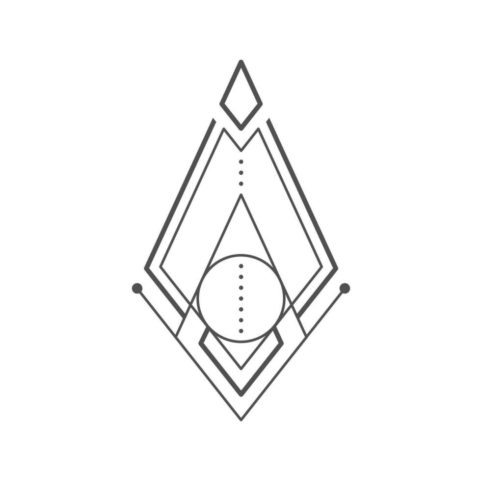 Geometric boho tattoo, esoteric outline ornament vector