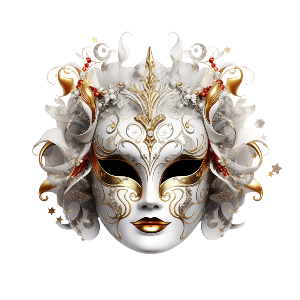 Classic white and gold venetian carnival face mask with intricate Ai Generative png
