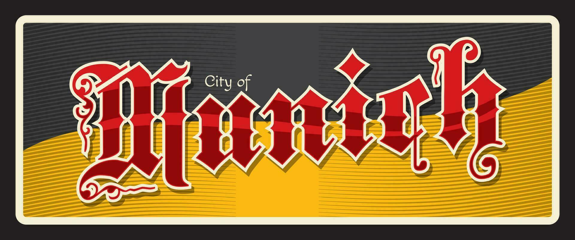 City of Munich Germany, retro travel plate vector