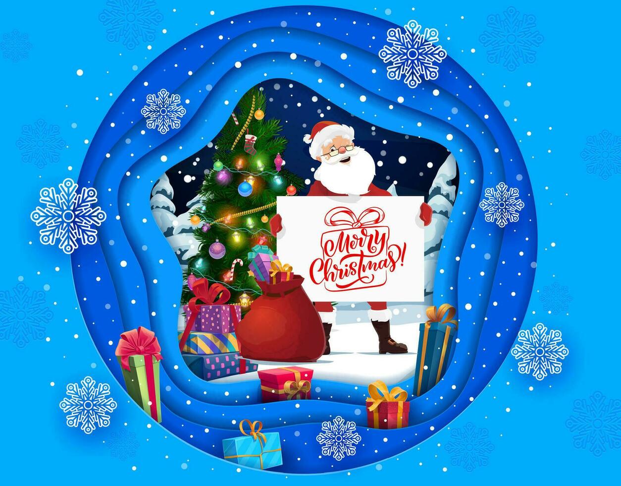 Winter christmas paper cut santa with banner vector