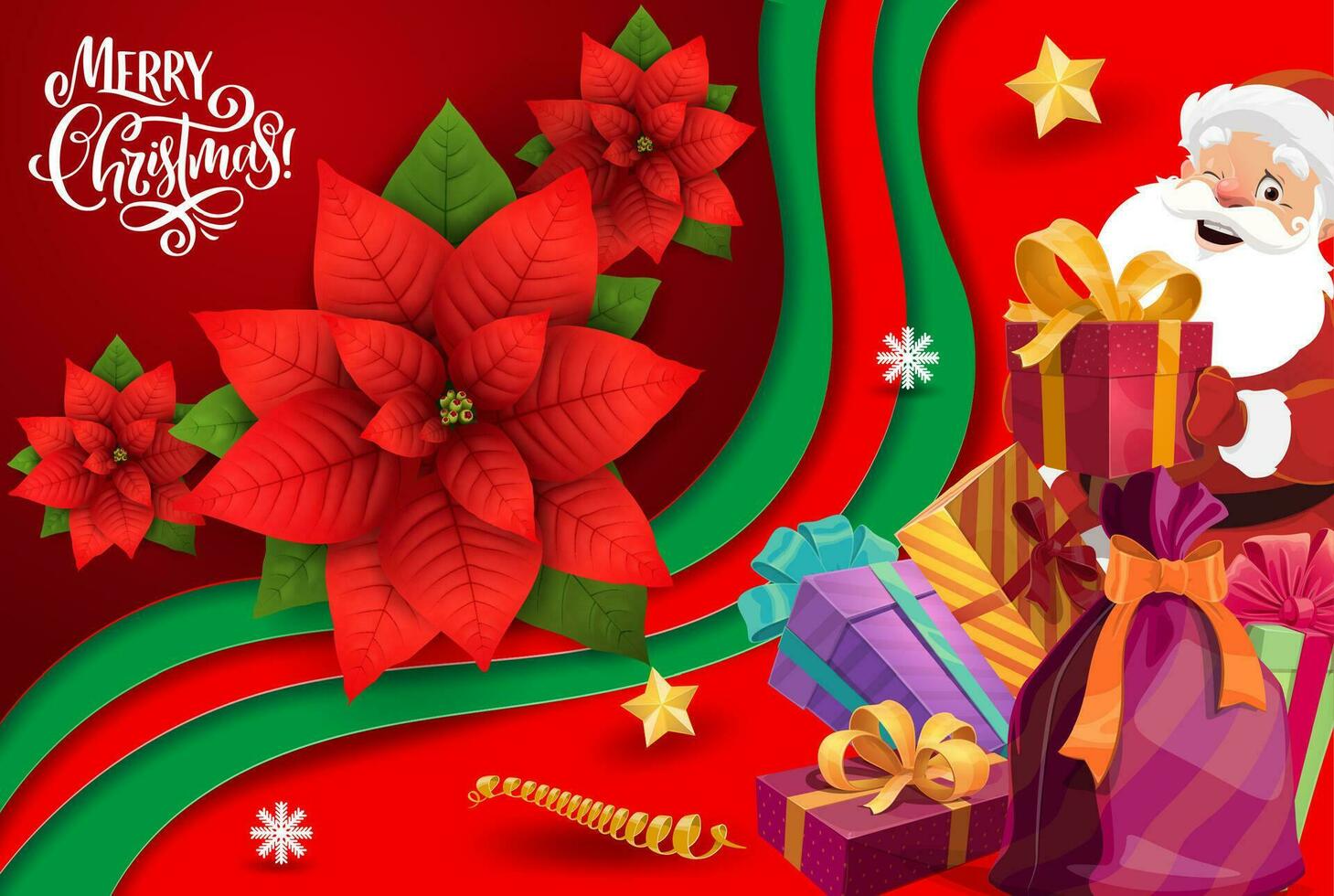 Navidad fiesta papel cortar con flor de pascua, Papa Noel vector