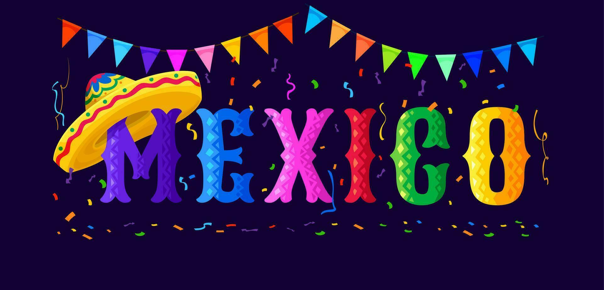 mexico fiesta celebracion tipografía bandera vector