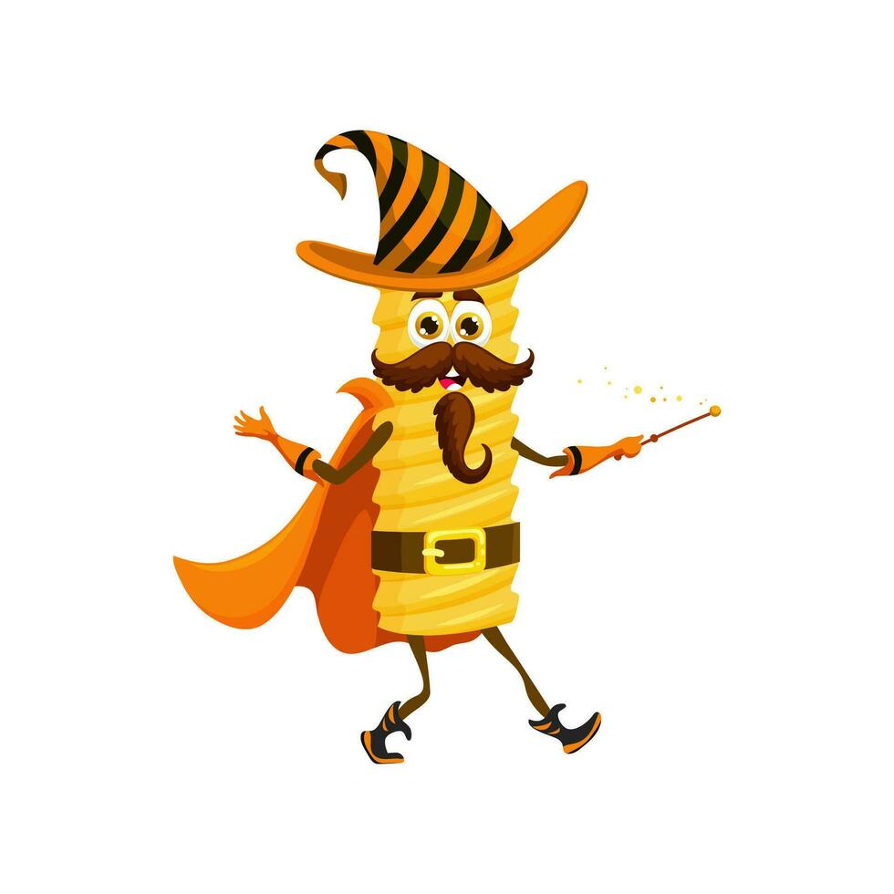 Cartoon tortiglioni pasta sorcerer character vector