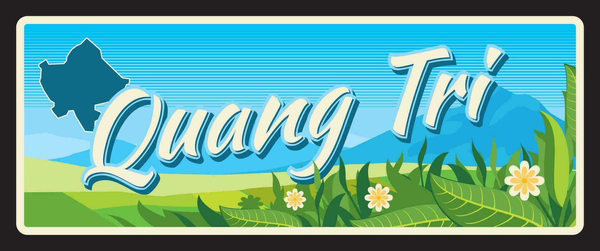 Quang Tri Vietnamese province, retro travel plate vector