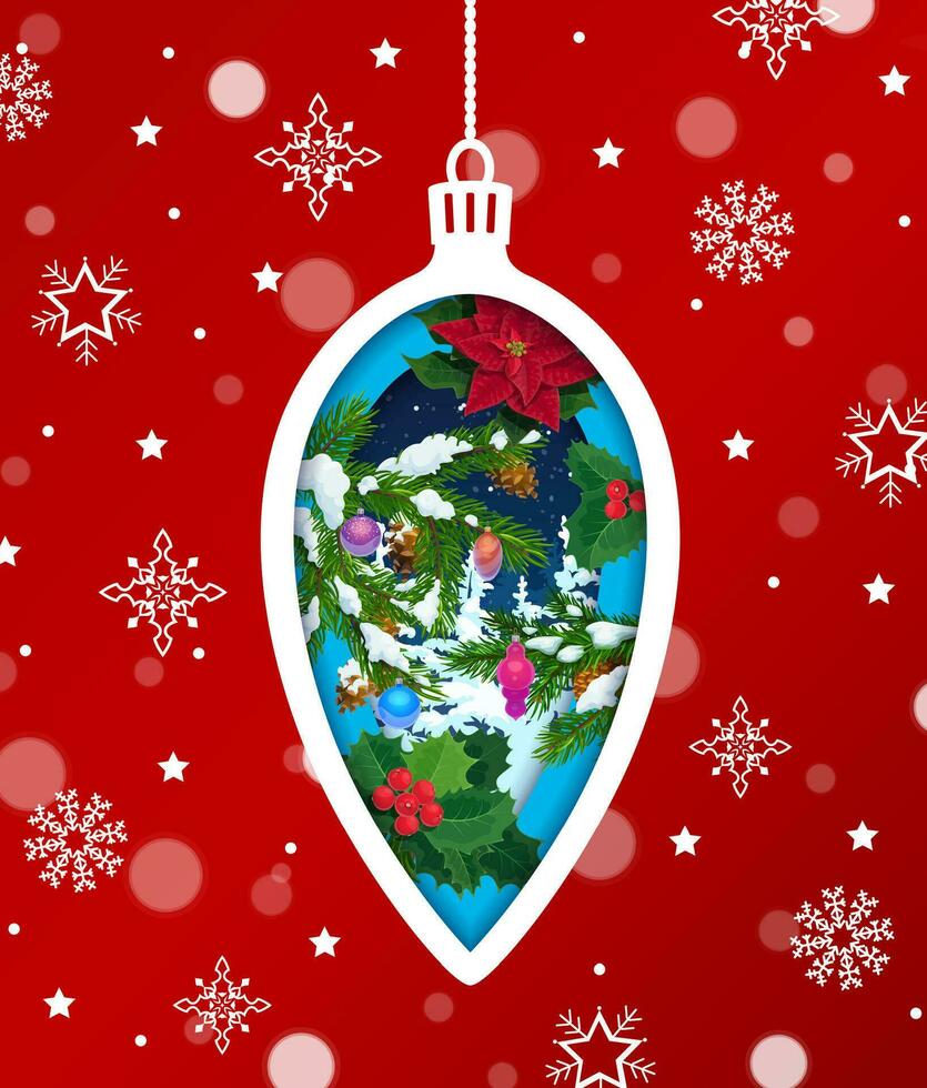 Christmas paper cut holiday bauble decoration vector