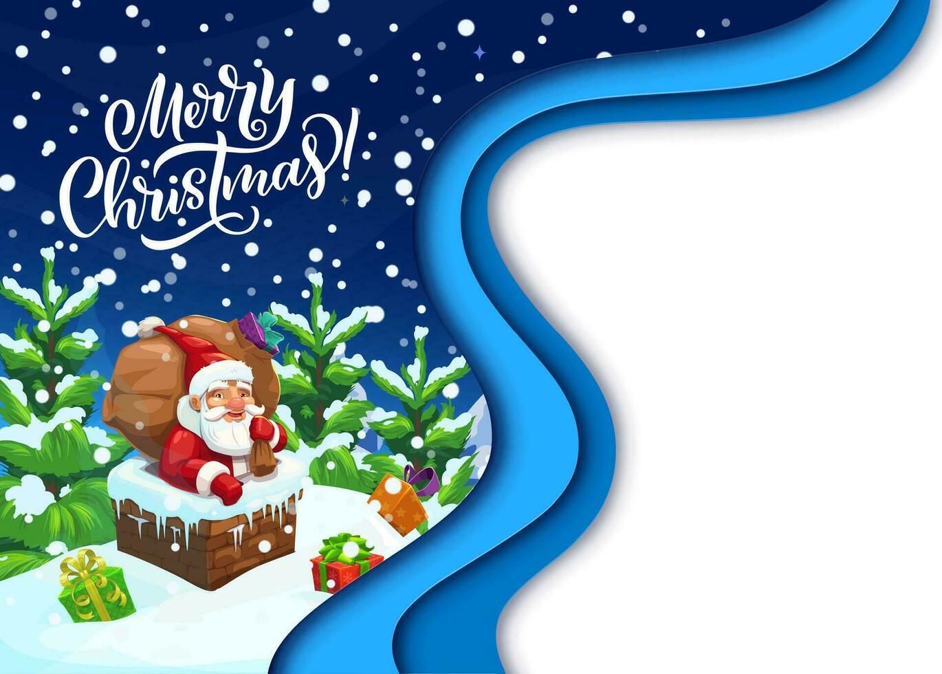 Navidad papel cortar saludo tarjeta, dibujos animados Papa Noel vector