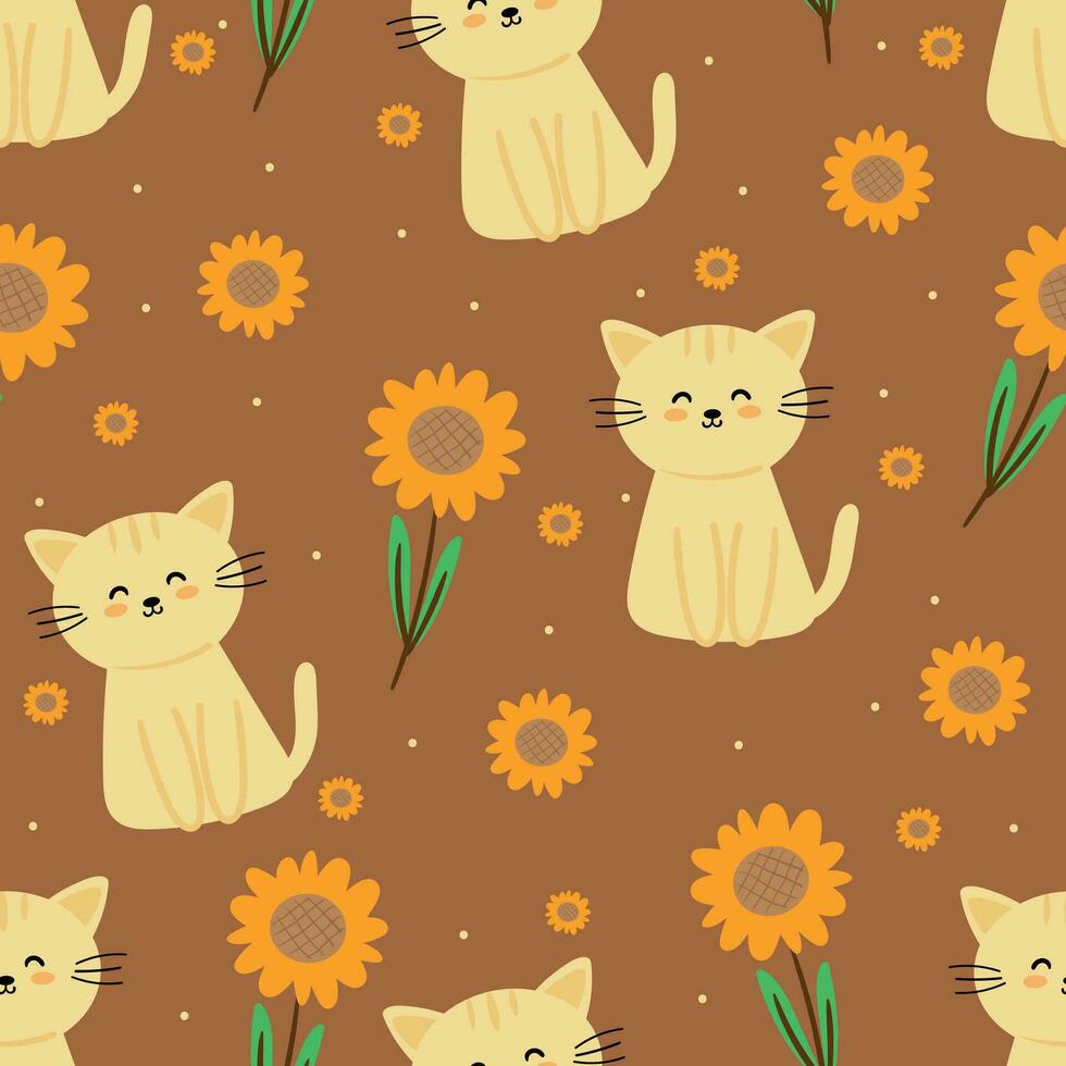 linda dibujos animados gato sin costura modelo para tela imprimir, textil, regalo envase papel. vistoso vector para niños, plano estilo