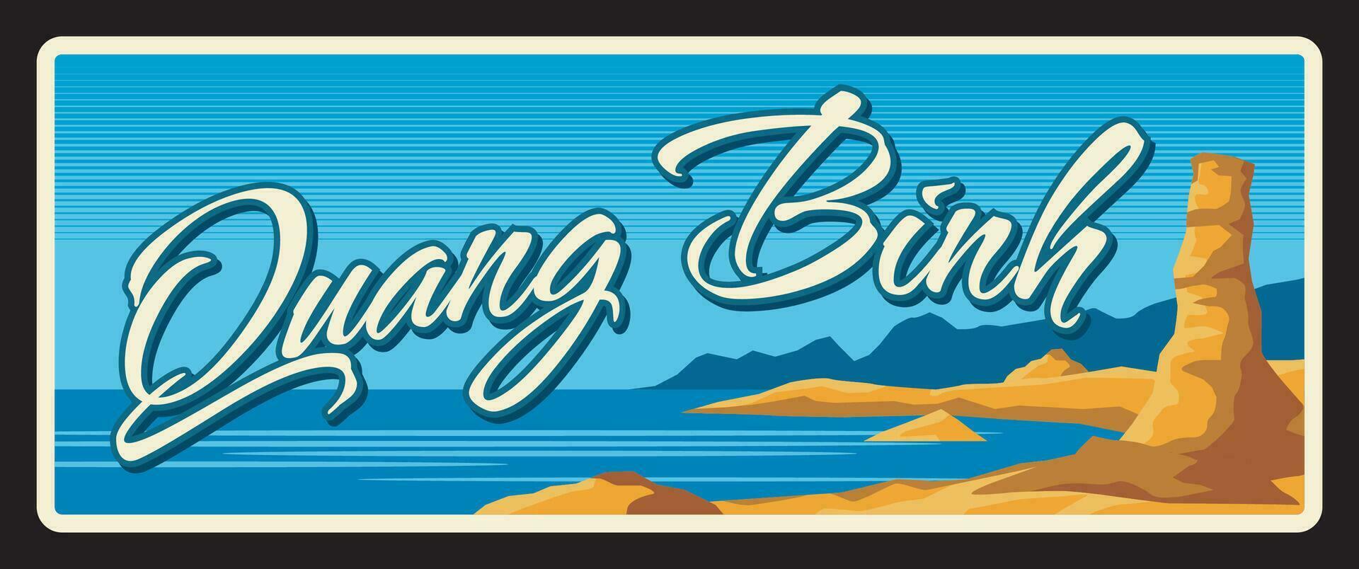 Quang Binh province, retro travel plate vector