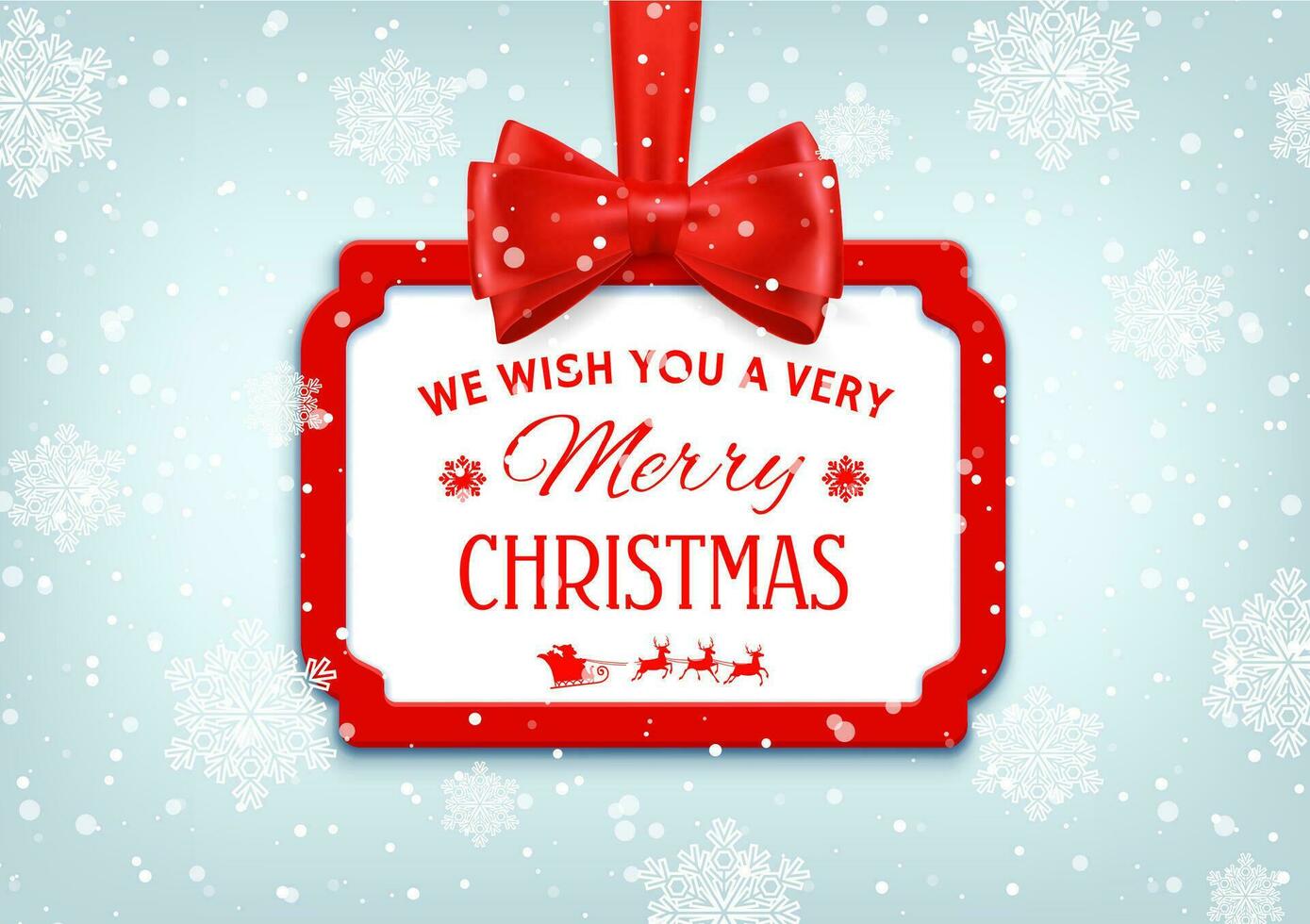 Christmas frame red bow, snowflakes winter holiday vector