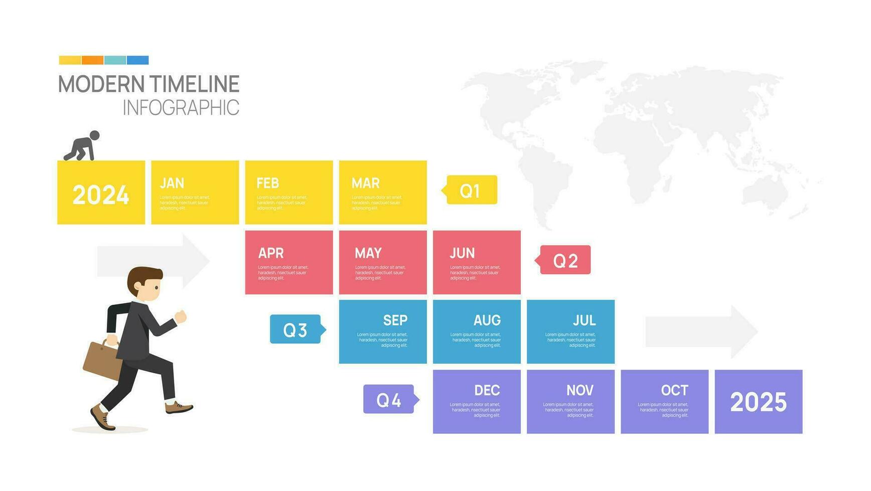 Business step timeline infographic arrow template. Modern milestone element timeline diagram calendar and 4 quarter topics, vector infographics.