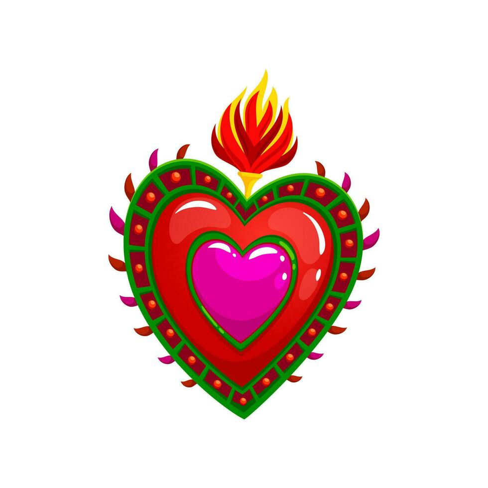 Mexican sacred heart tattoo, love, passion symbol vector