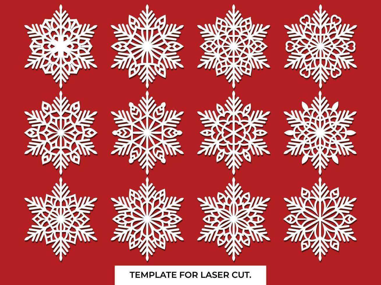 Set of laser cutting openwork snowflakes. Vector silhouette of christmas decoration. Template for paper isolated on blue background. Stencil for scrapbooking, carved wood.