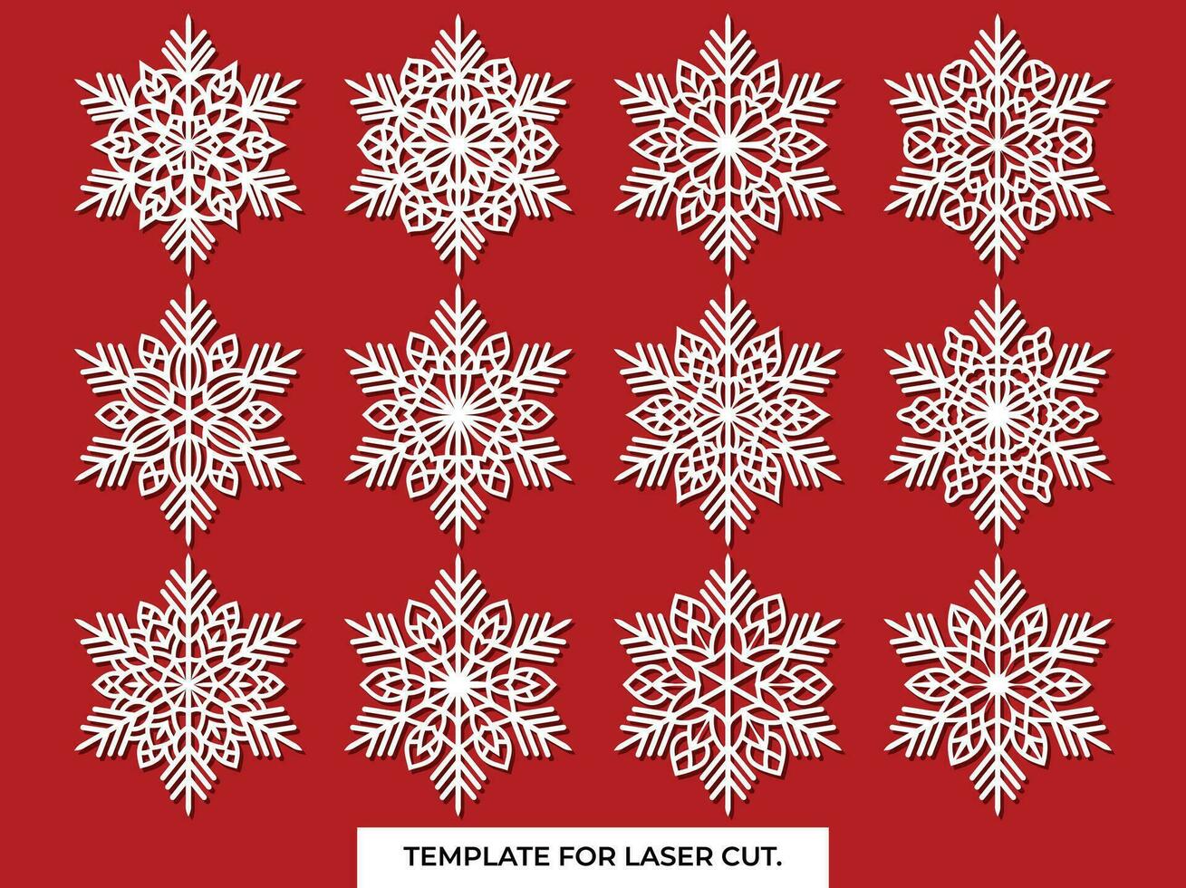 Set of laser cutting openwork snowflakes. Vector silhouette of christmas decoration. Template for paper isolated on blue background. Stencil for scrapbooking, carved wood.