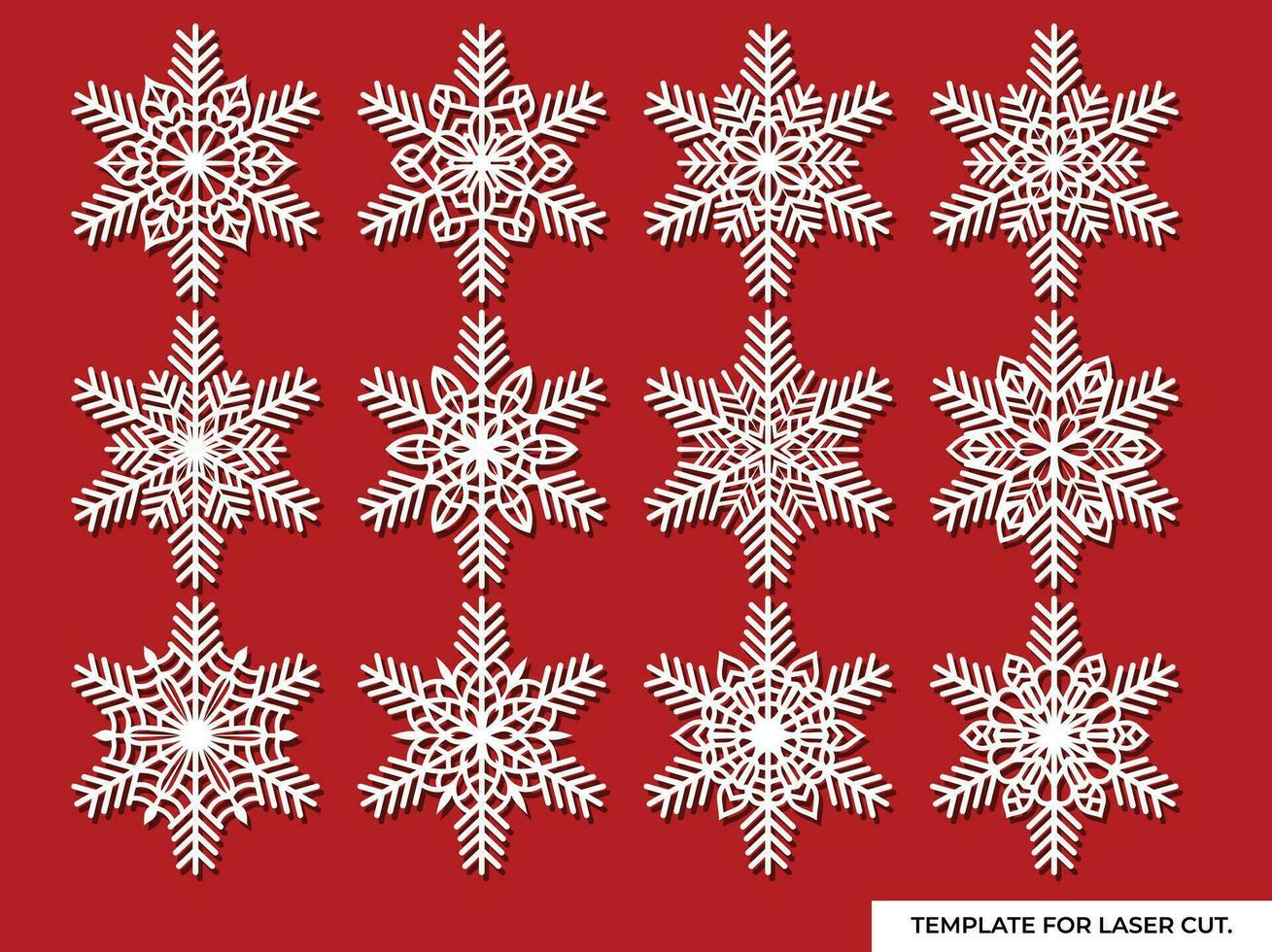 Set of laser cutting openwork snowflakes. Vector silhouette of christmas decoration. Template for paper isolated on blue background. Stencil for scrapbooking, carved wood.