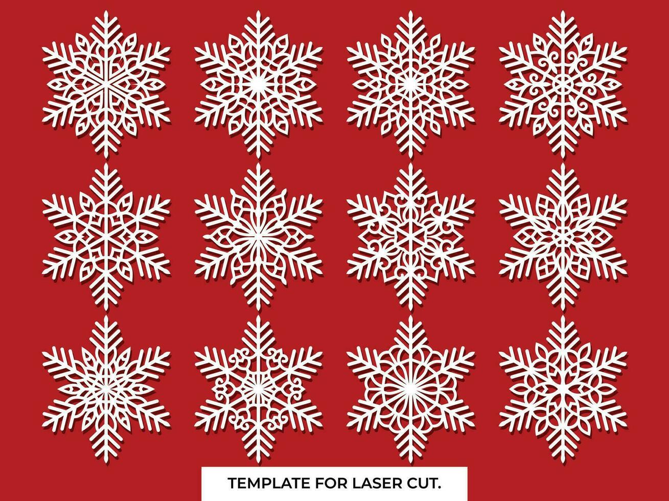 Set of laser cutting openwork snowflakes. Vector silhouette of christmas decoration. Template for paper isolated on blue background. Stencil for scrapbooking, carved wood.