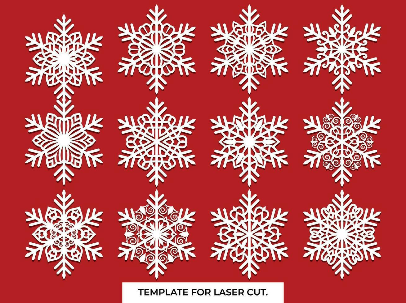 Set of laser cutting openwork snowflakes. Vector silhouette of christmas decoration. Template for paper isolated on blue background. Stencil for scrapbooking, carved wood.