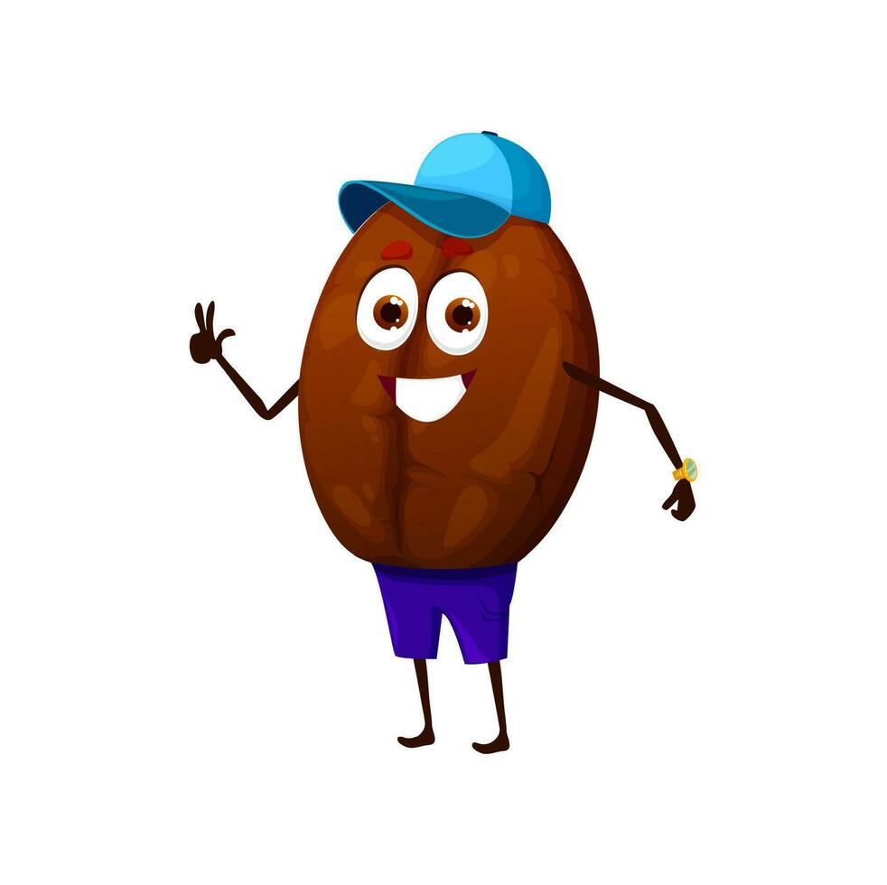 Cartoon childish coffee bean character in cap vector