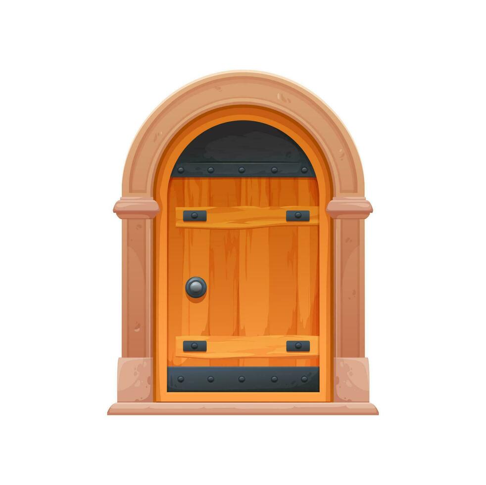 Cartoon Medieval castle gate with wooden door arch vector