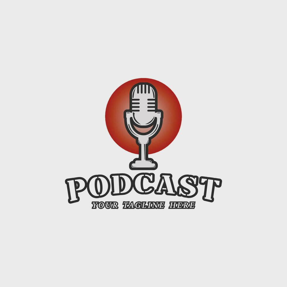podcast emblema logo Clásico vector ilustración modelo icono gráfico diseño