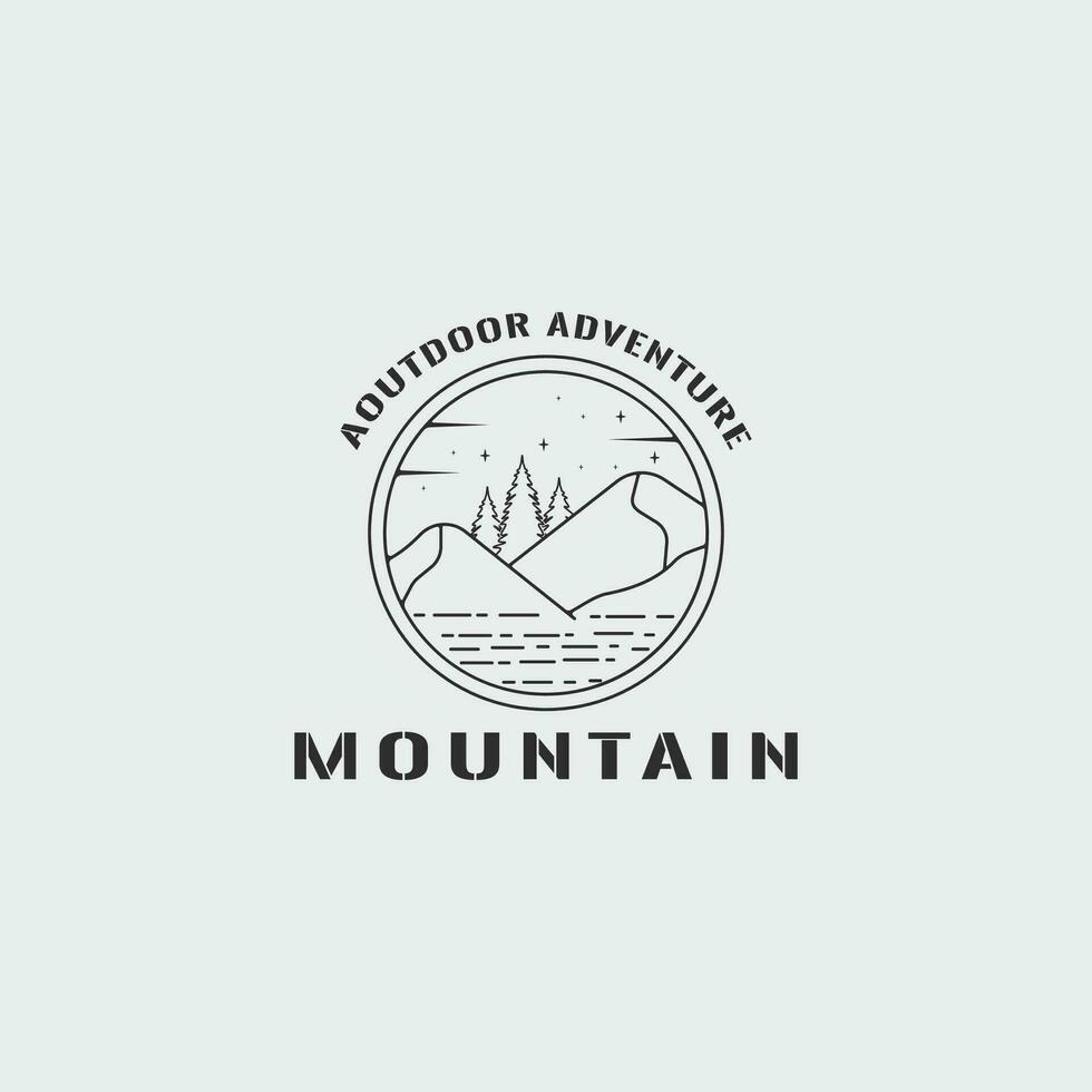 mountain emblem line art logo simple vector illustration template icon graphic badge design