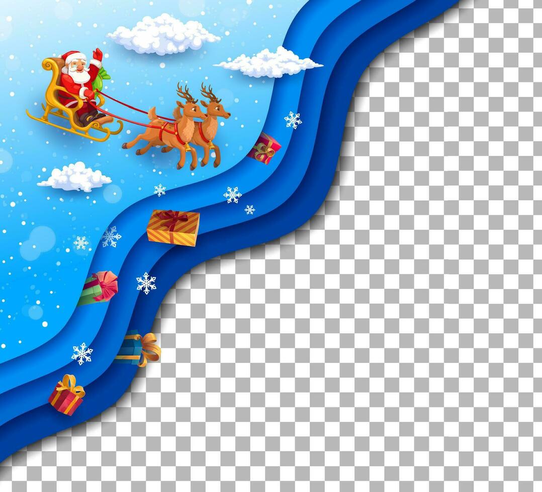 Christmas paper cut Santa on sleigh and presents vector