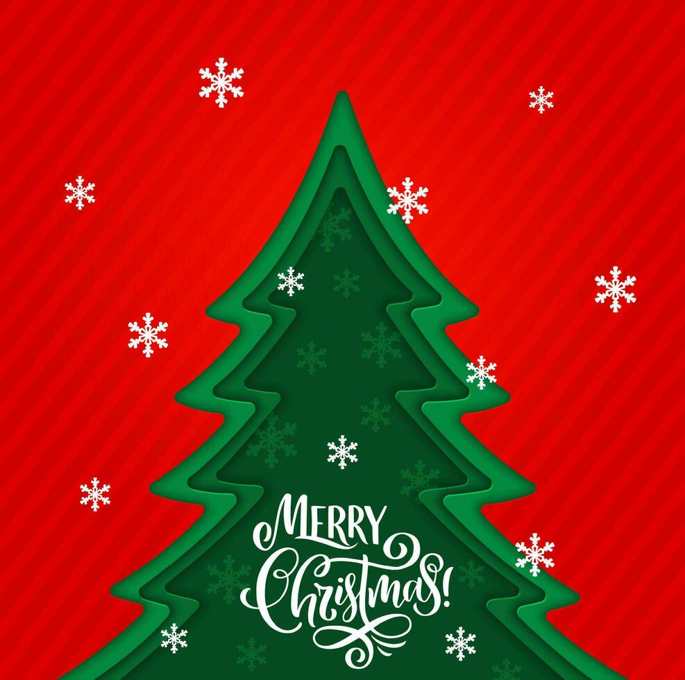 Christmas paper cut pine tree layered 3d shape vector